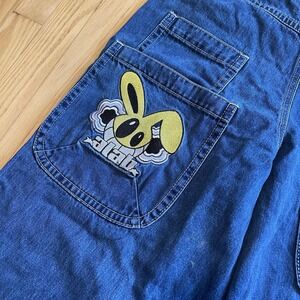 A.LAB Mega Rave Embroidered Jeans 30x30 Skater Baggy Mega Wide Leg Hip Hop Y2K